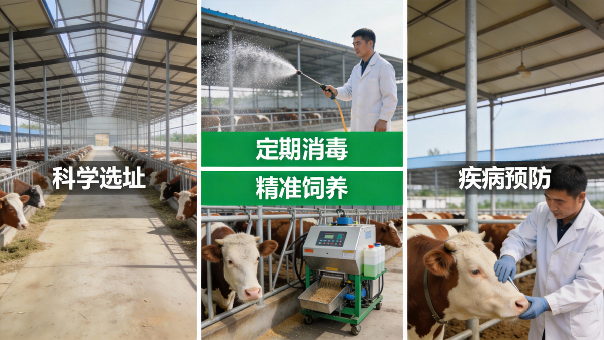 农村肉牛高效养殖指南：选址、消毒、饲养与疾病预防四大核心