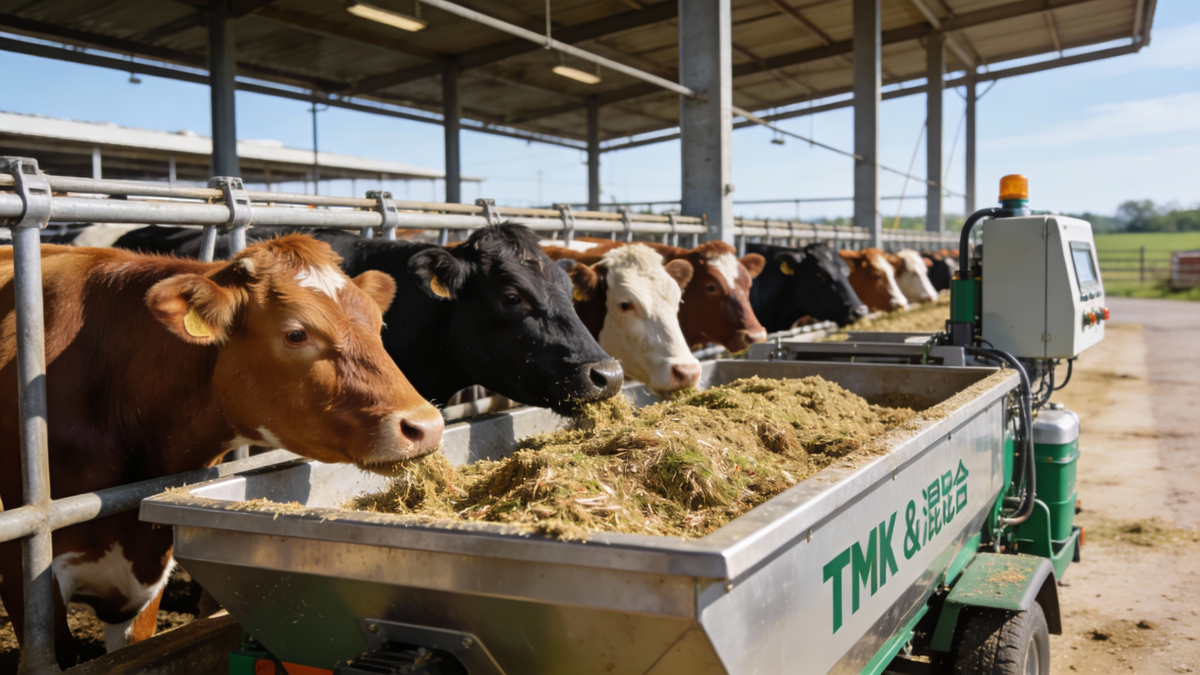 现代化养牛场TMR饲喂场景